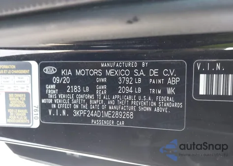 2021 Kia Forte Lxs z USA, uszkodzony, nr VIN 3KPF24AD1ME289268